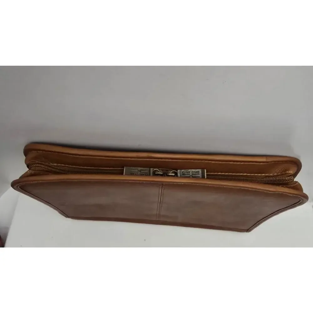 Claire Chase Zippered Leather Document Holder Notebook Folio Tan 12.75